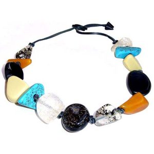 N1072 - RESIN NECKLACE LARGE STONES WITH LEATHER "CUSCO"