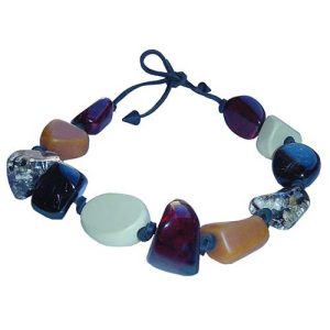 N1072 - RESIN NECKLACE LARGE STONES WITH LEATHER "CUSCO"