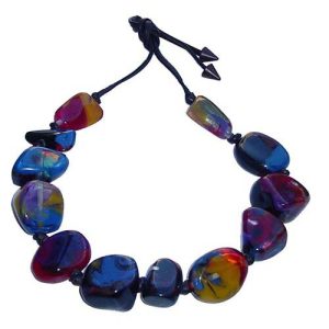 N1072 - RESIN NECKLACE LARGE STONES WITH LEATHER "CUSCO"