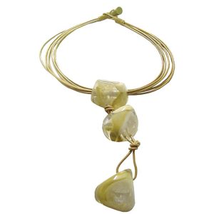 N1614 - RESIN NECKLACE 3 STONES ON LEATHER "CUSCO"