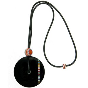 N2159 - RESIN NECKLACE BAR CODE DISK & BALL ON LONG CORD "CAMPSIE"