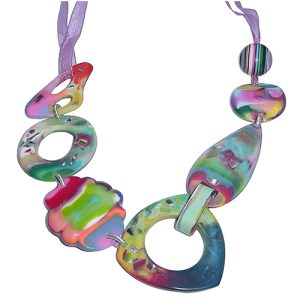 N2359 - RESIN NECKLACE  ON SILK CORD TROPICALIA "CIRCUS"