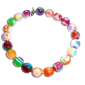 N0339 - RESIN NECKLACE LIQUORICE MARBLE BALLS SHORT "ROMA" 45CM