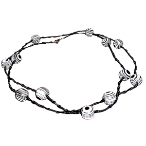 N2082 - RESIN NECKLACE B&W BALLS WITH BLACK BEADS LONG "PAUL"